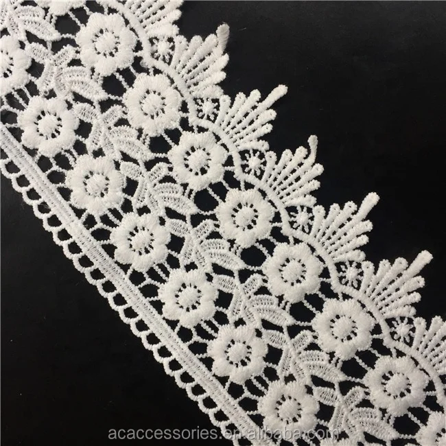 100% Polyester White Cotton Embroidered Lace Trim Fabric Net Ribbons ...