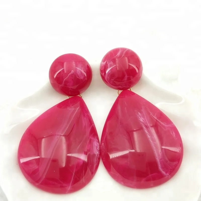 

african earrings acrylic fushia color large statement earring