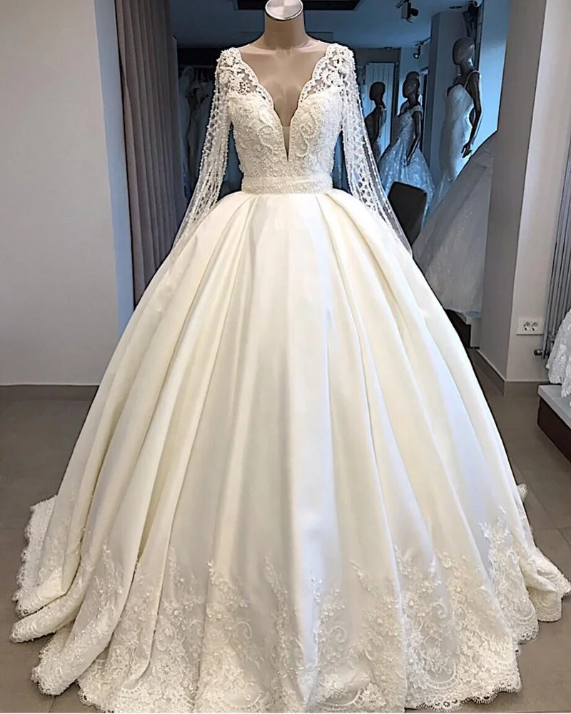 satin beaded wedding dress