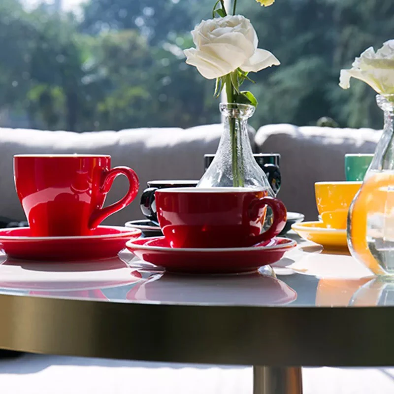 Beautiful colored french style small espresso cappuccino ceramic coffee cup with saucer