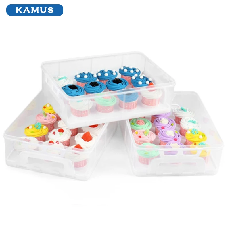 Square Portable Cake Carrier Lock Cake Storage Box With Cup Cake Tray