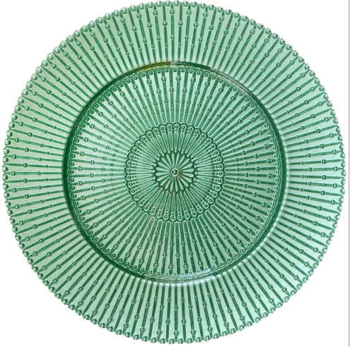 Guangzhou Shenzhen tableware clear glass chargers with gold beaded edge