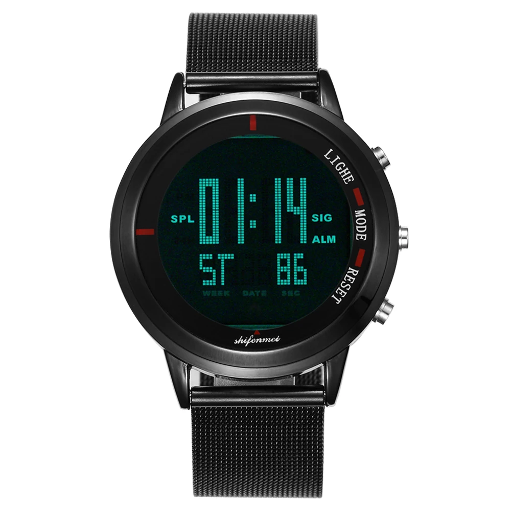 

Unisex Fashionable Mesh Stainless Steel LED Digital Wrist Watches, Black;silver