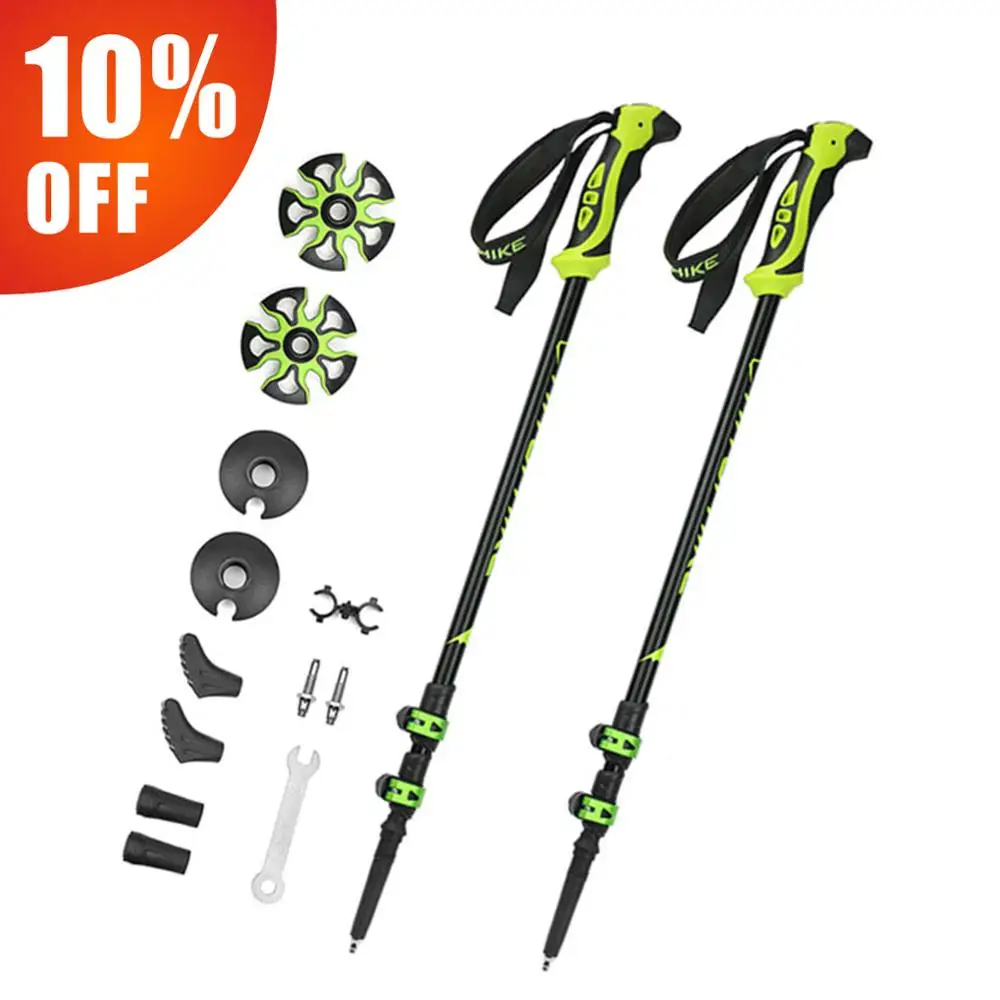 

2 Pcs Pack Aluminum Climbing Alpenstock Green Snow Basket Hiking Sticks