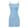 2019 Women's Summer Sling Spaghetti Strap Pleated Wrap Buttock Dress