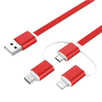 

3 in 1 2.4a fast charging micro usb c data cable 100cm noodle TPE 3in1 type-c mobile phone multi charger for iphone/samsung s8