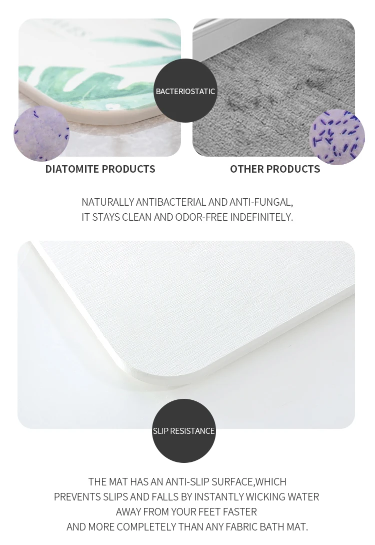 Non Slip Waterproof Diatomite Bath Mat Marble Design Bath Mat