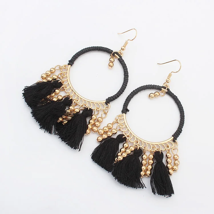 

Women Punk Big Loop Circle Hoop Tassel Earring Female Jewelry Colored Beads Gold Color Round Earrings