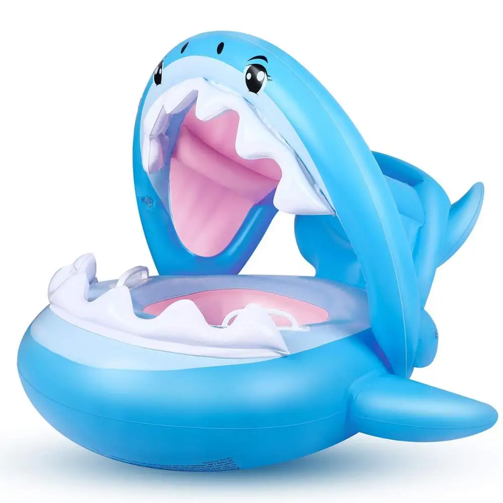 

factory stock top quality summer animal pvc eco-friendly swimming pool float inflatable baby shark ride-on pool toys beach toys, Blue