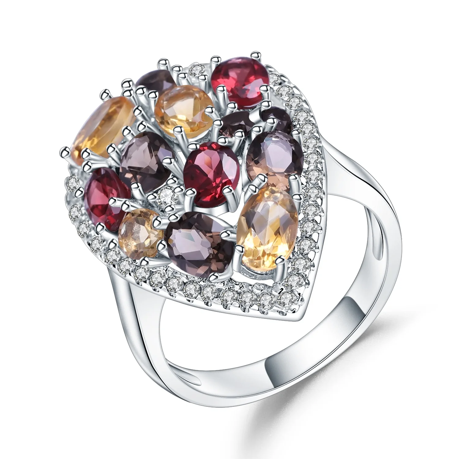 

Abiding natural smoky quartz garnet citrine gemstone sterling fashion jewellery silver finger ring women