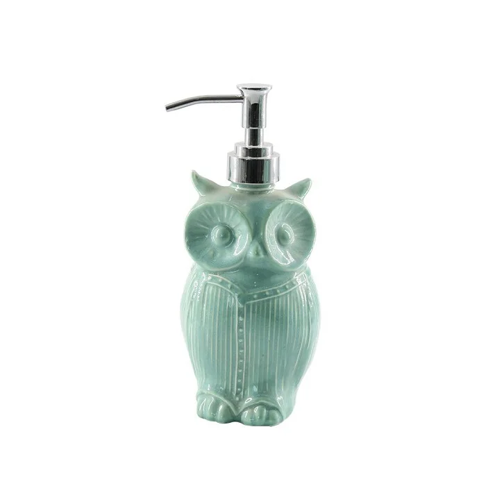 Hot Sale Morden Design Ceramic Green Owl Bathroom Accessories Set