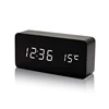 Factory price USB bamboo digital number display temperature alarm clock wooden clock LED