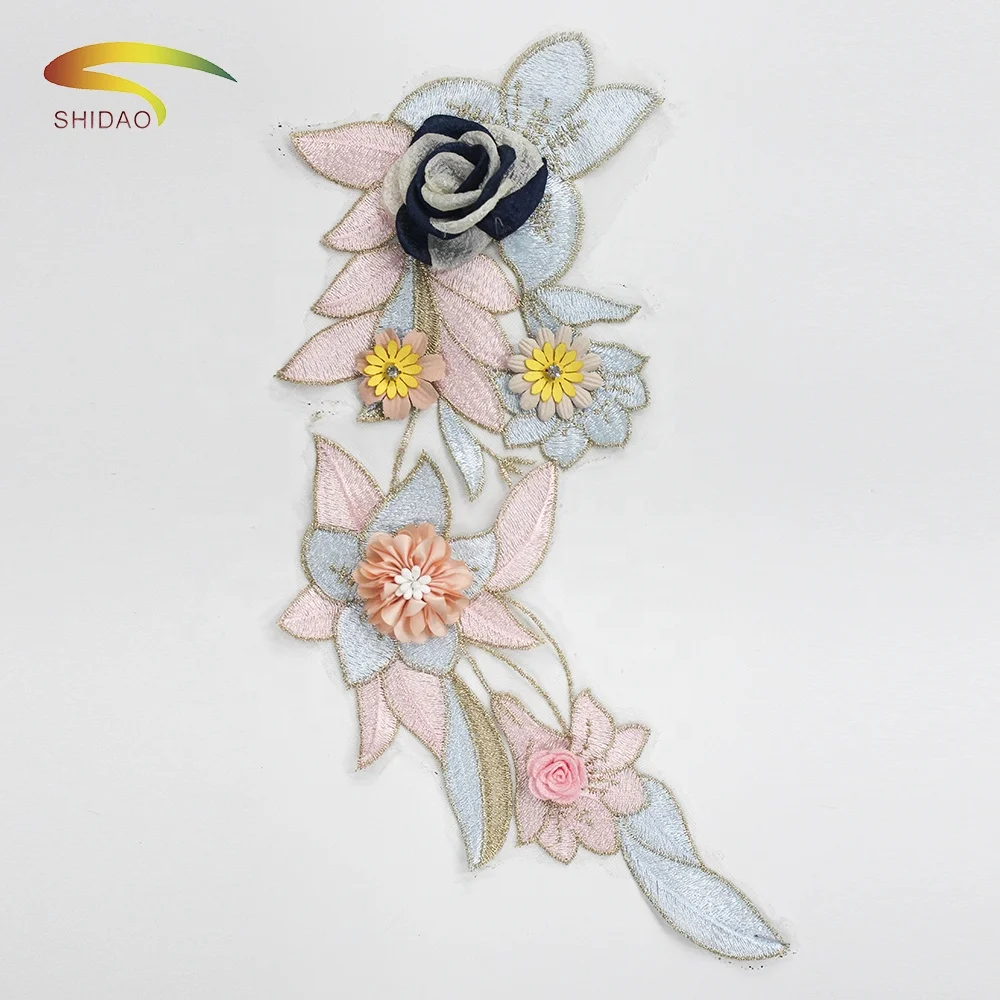 

High quality 3d flowers with beaded wedding dress lace fabric, Mixed color