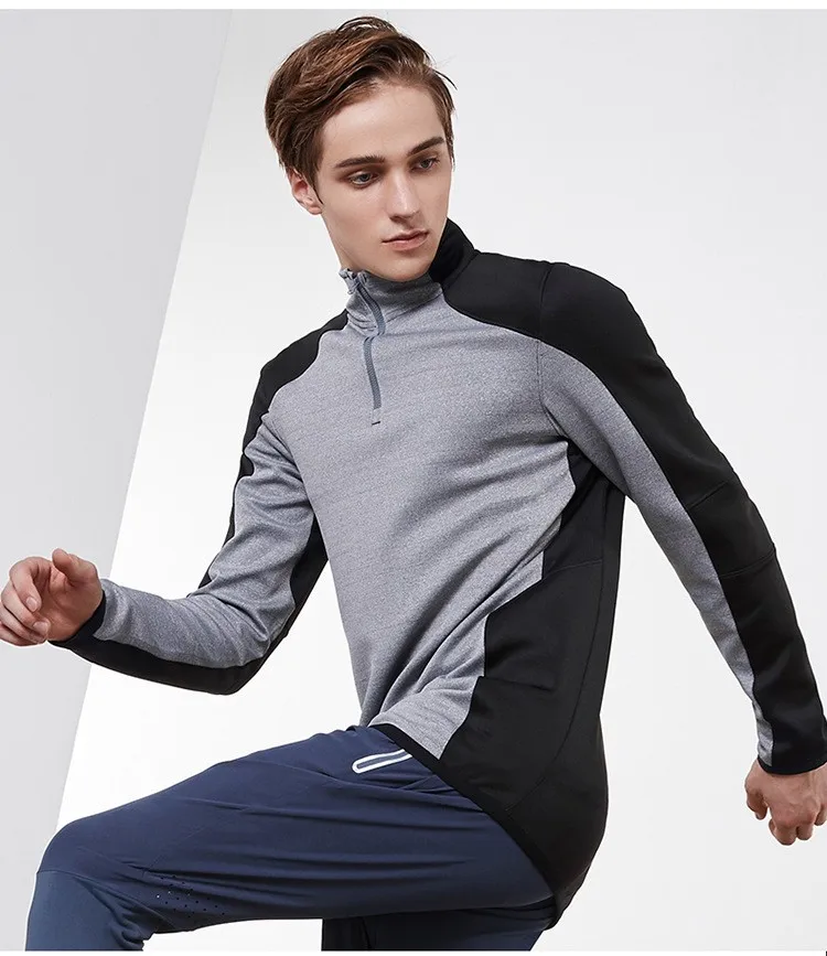 Men Autumn/winter Long Sleeve Movement Running Fleece Half Zipper Breathable Mesh Stitching