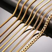 

Men Women Necklace Gold Tone Snake Miami Cuba Wheat Spiga Paima Link Round Box Curb Chain 24" Stainless Steel Choker w/K18