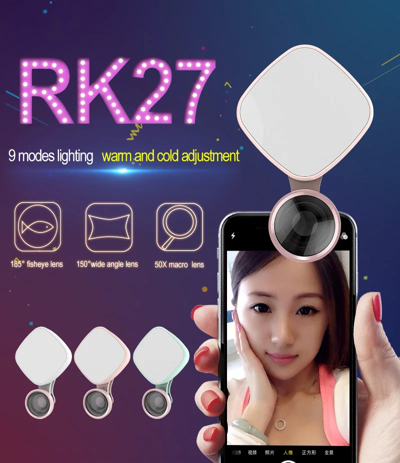 Universal Smartphone rk27 selfie flash led light with Camera Lens clip for mobile phone Mini LED Selfie Ring Light