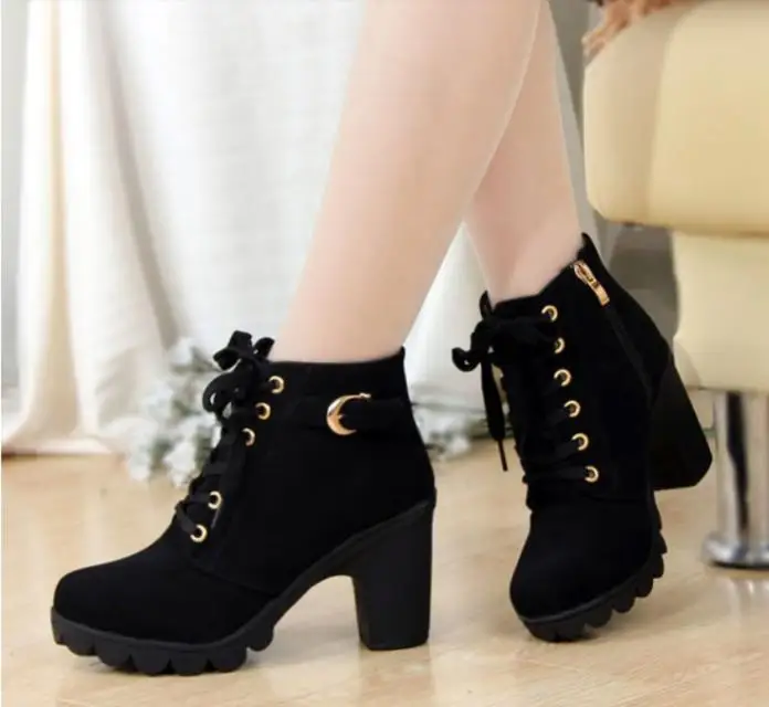 

2021 Latest version winter Lace up boots woman Platform high heel ankle boots Warm lady's shoes women boots, Yellow,red,black,green