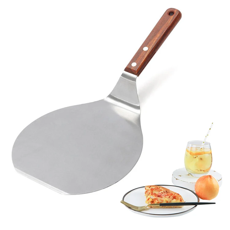Best Selling Products 2020 Kitchen Accessories Baking Tool Wooden Handle Large Round 430 Stainless Steel Pizza Shovel