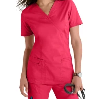 

Factory Price Mock Wrap V-neck Medical Nurse Scrubs Uniforms for Beauty Salon