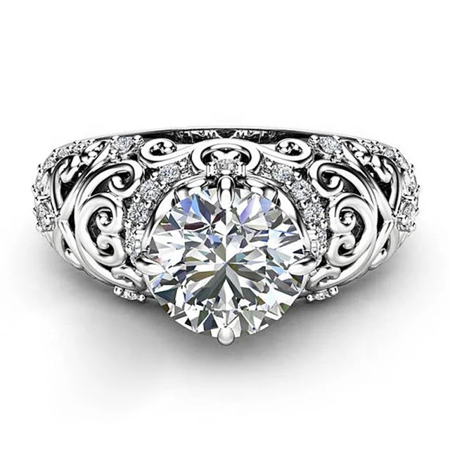 

Zircon Silver Ring Hollow Out Flower Engagement Ring for Women Fashion Jewelry Womens Wedding Accessories Bague Femme