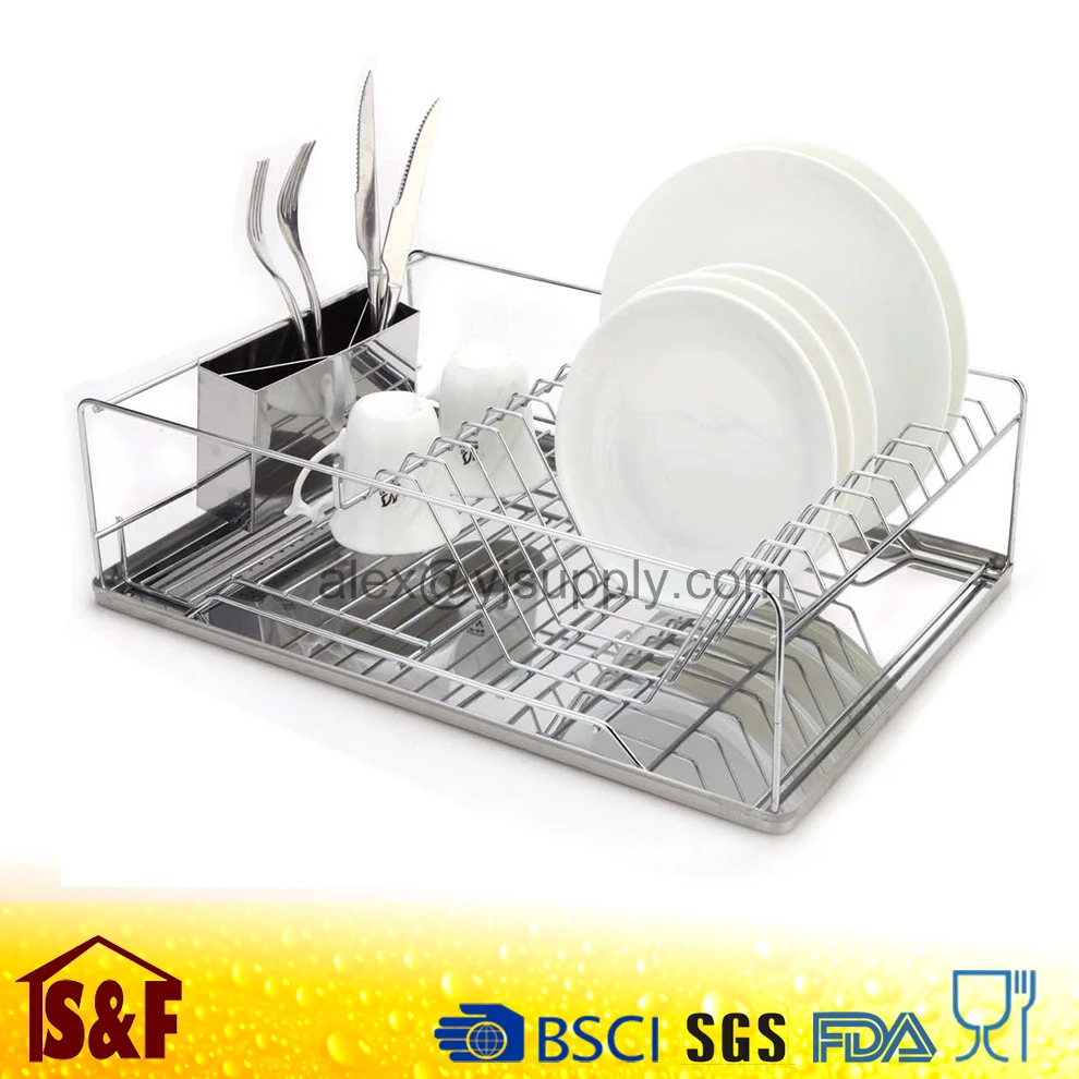 Chrome Dish Drainer Stainless Steel Tray & Cutlery Holder