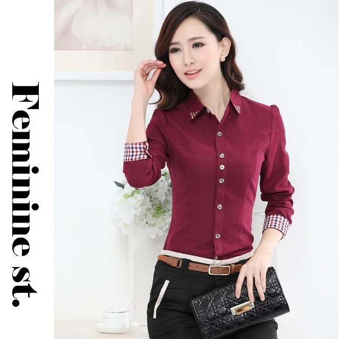 Nuevo 2015 otoño formales camisas rojas mujeres trabajo