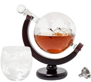 Image of Glass Globe Decanter Set with Whiskey Glasses and Pour Funnel Whiskey carafes