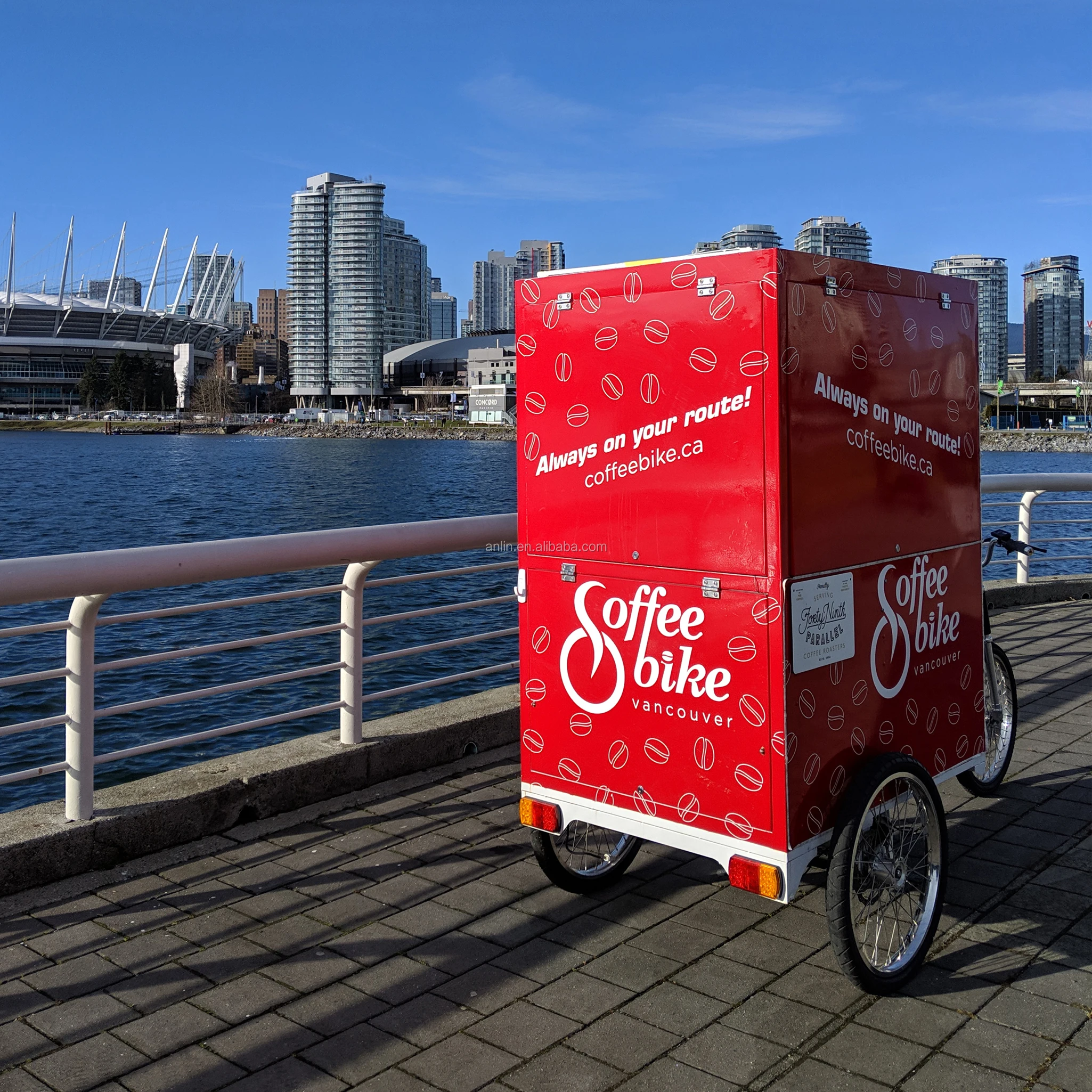 酯500w后置电机电动食品售卖球车,咖啡三轮车