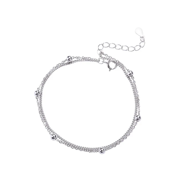 

S925 sterling silver jewelry ladies double chain beads bracelet for online sale