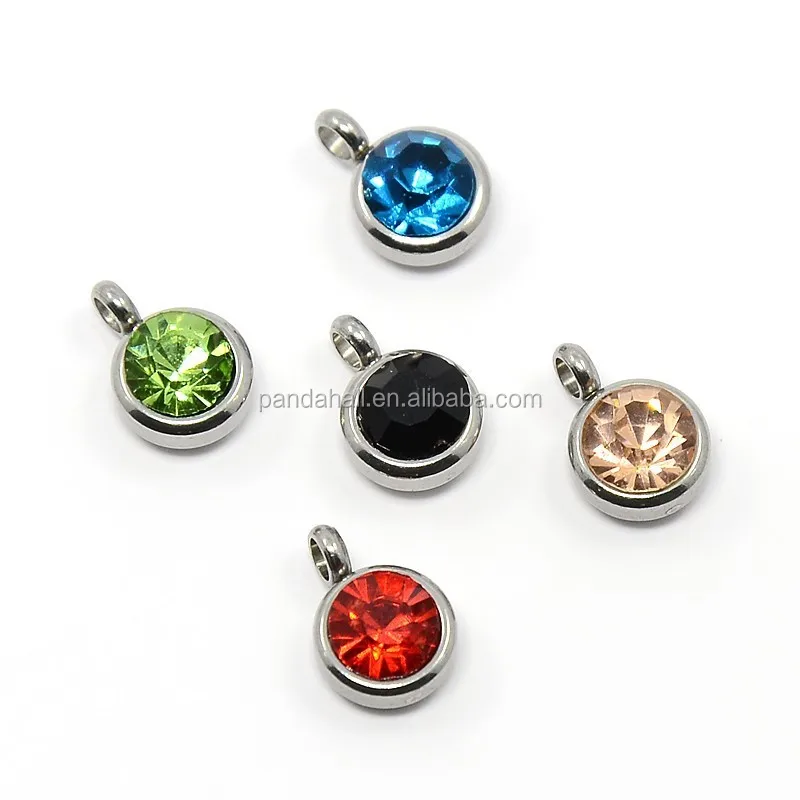 

304 Stainless Steel Charm Mixed Rhinestone Flat Round Pendants Wholesale