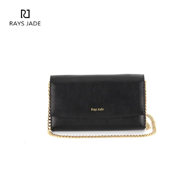 

Luxury designer genuine leather lady black wallet on chain