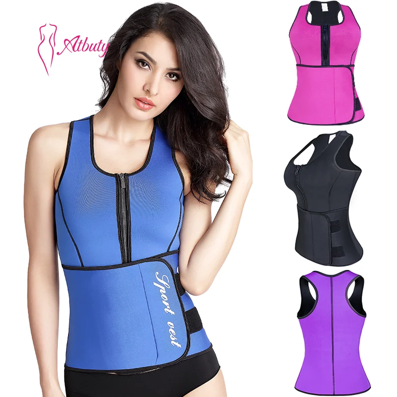 

Zipper Private Label Sauna Vest Tank Top Neoprene Latex Waist Trainer, As shown