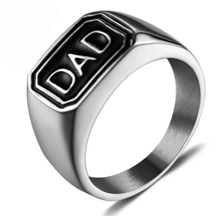

Hot Selling Custom Fathers Day Personalized 316L Stainless Steel Letter Dad Rings, Silver