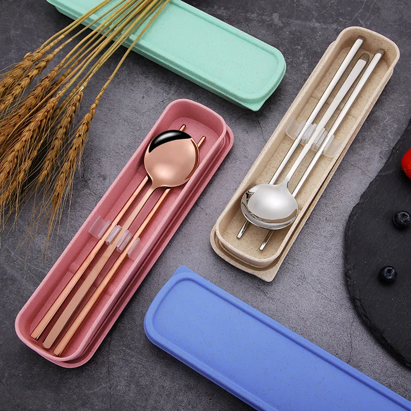 

Portable Camping Picnic Set Reusable Stainless Steel Spoon Fork Chopsticks Travel Cutlery Set with Case