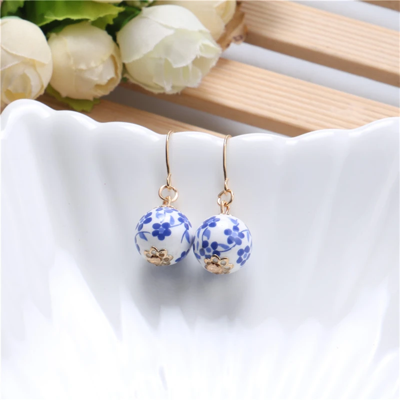 

China Jewelry Souvenir Blue And White Porcelain Ceramic Hook Earrings
