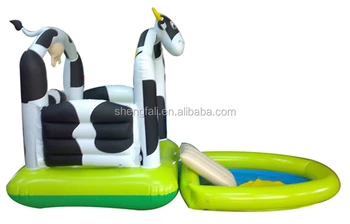 Cow Inflatable Baby Kids Swimming Float Fun Play Water Pool With Slide ...