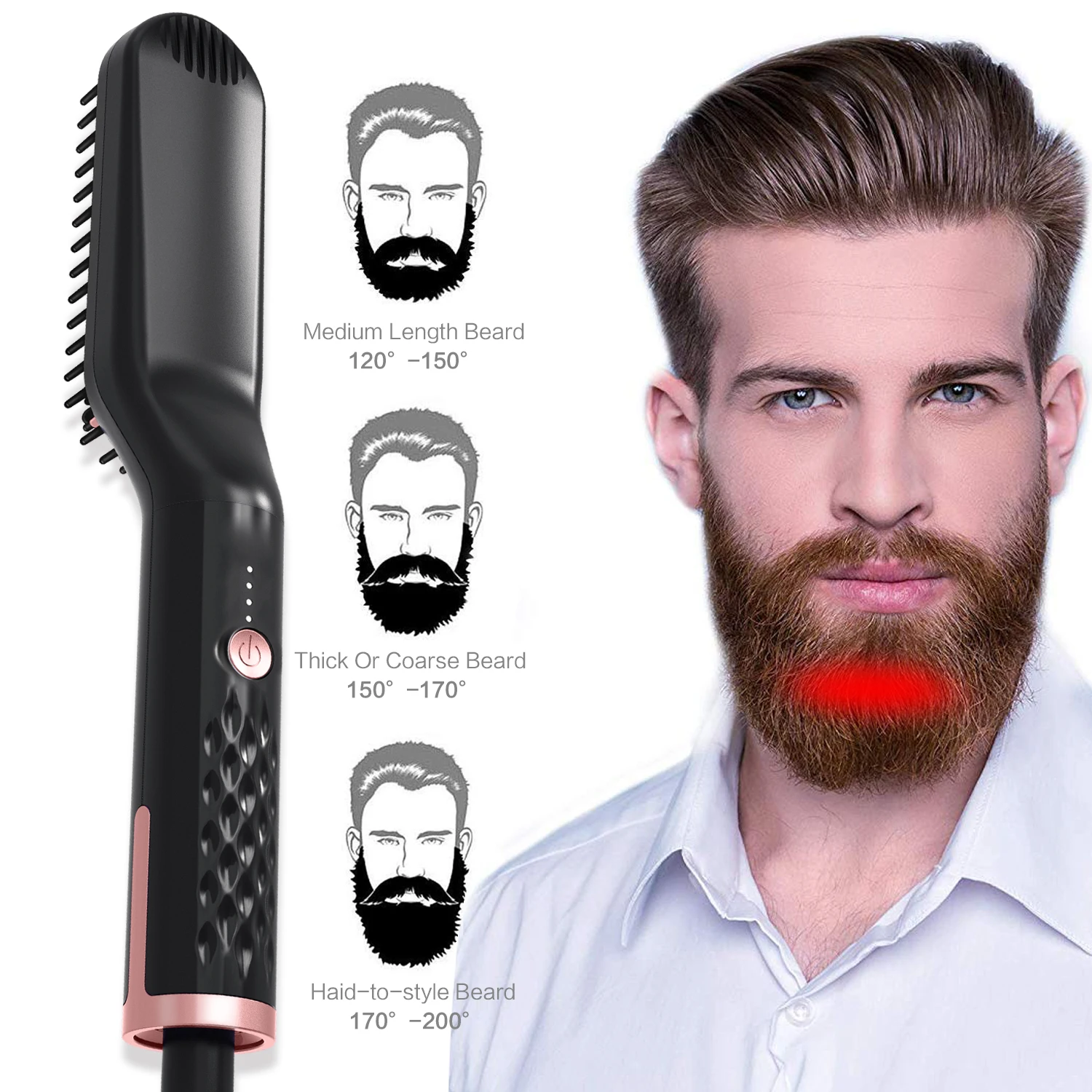 

2019 Best Selling Beard Straightener for Men Hair Comb Brush PTC Heating Ceramic Beard Straightening Comb Wholesale Dual Voltage, White