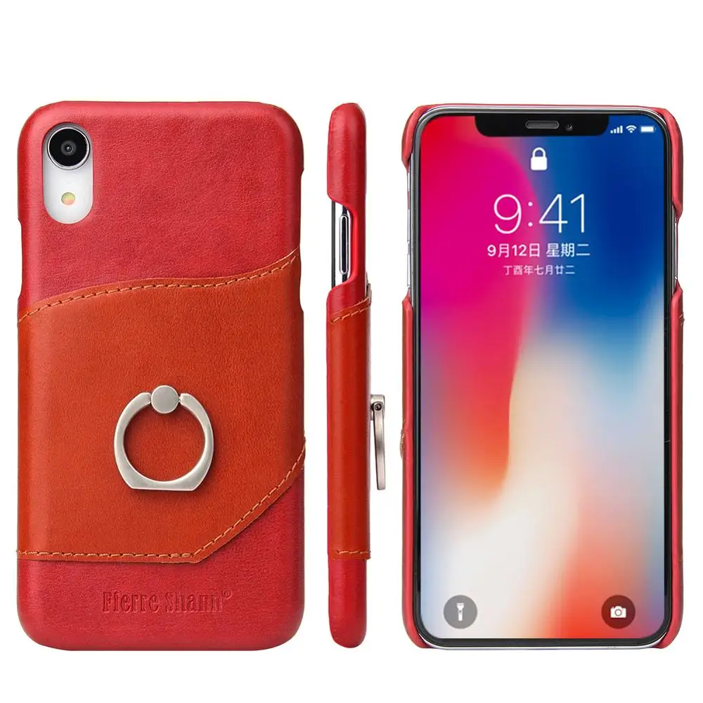 

Mobile Phone Case Back Cover Case with Stand Card Holder for iPhone XR Case Leather, Black+green, light+dark brown, red+light brown