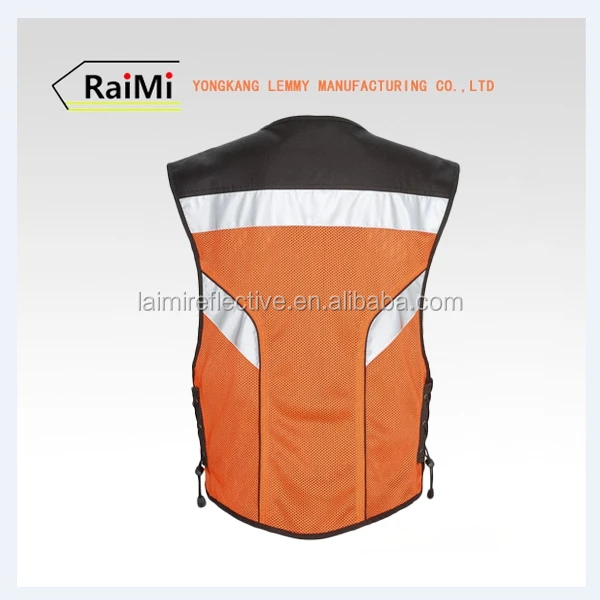 Orange Mens Custom Motorcycle Reflective Vest Motorbike Leather Vest