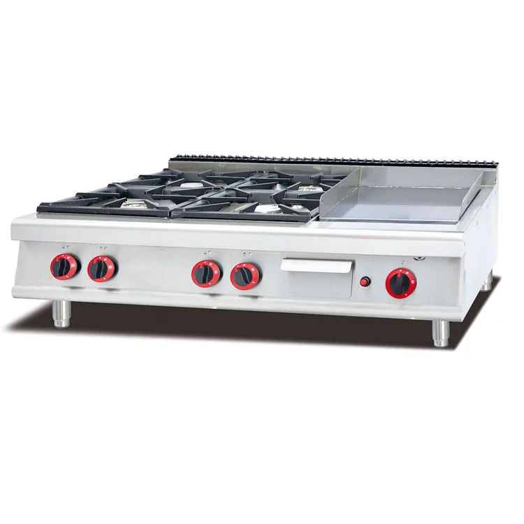 Commercial Table Top Gas Cooking Range With 4 Burners Griddle