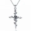 925 Sterling Silver Women Jewelry Collares Rose Flower Leaf Religious Cross Pendant Necklace