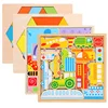 Wholesale Irregular Plate Geometric Shape Traffic Car Triangle 3D Wooden Block Puzzle Animals