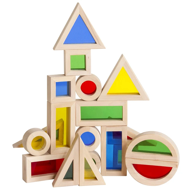 Montessori toys wooden block with acrylic rainbow block educational toy for kids