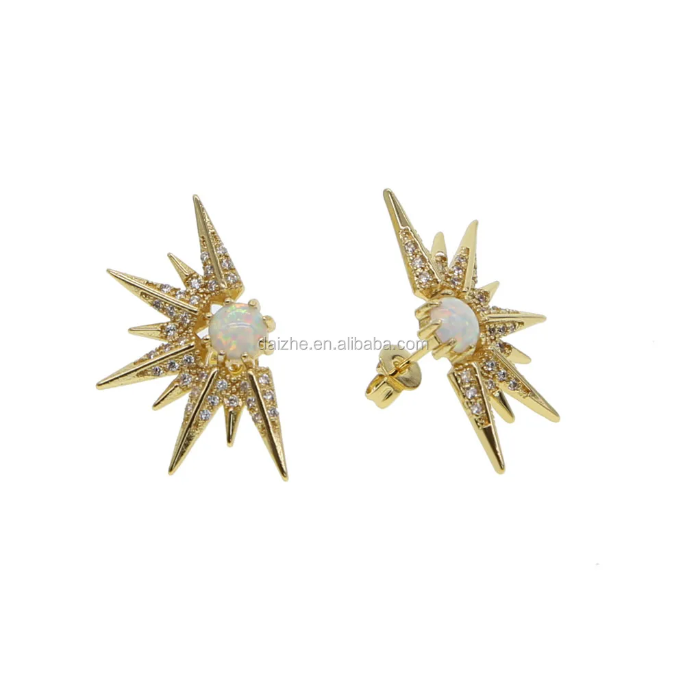 

2021 sun shape stud earring with cz mirco pave opal stone prong setting fashion sun star earring for wedding