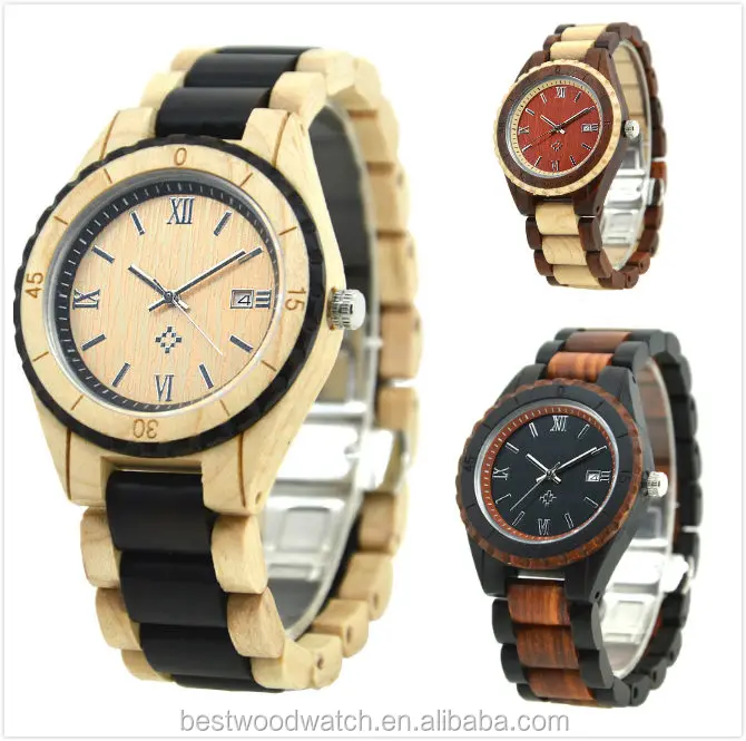 

2019 New Trendy Quartz Mens Watch Waterproof Natural Wood Japanese 2035 Movement Watches for Man, Multi-color