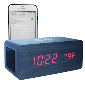Image of 2019 Creative Multifunction 3 in 1 Bluetooh Speaker Wireless Phone Charger Wooden LED Alarm Clock