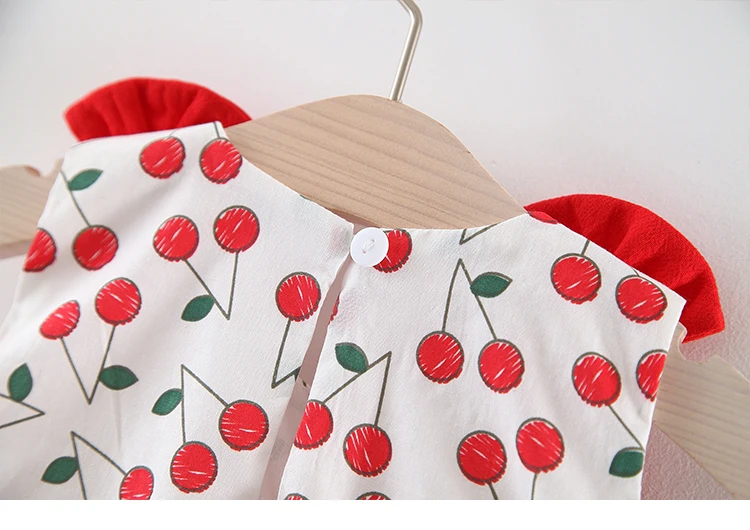 High quality wholesale cherry printing and bow dresses for baby girls