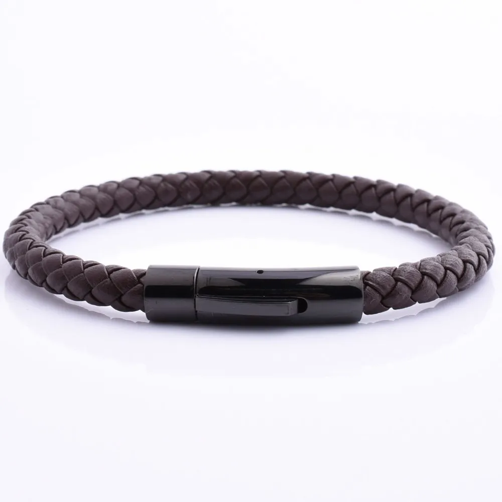 

Men Logo Custom Stainless Steel Rose Gold Charm Leather Bracelet Men