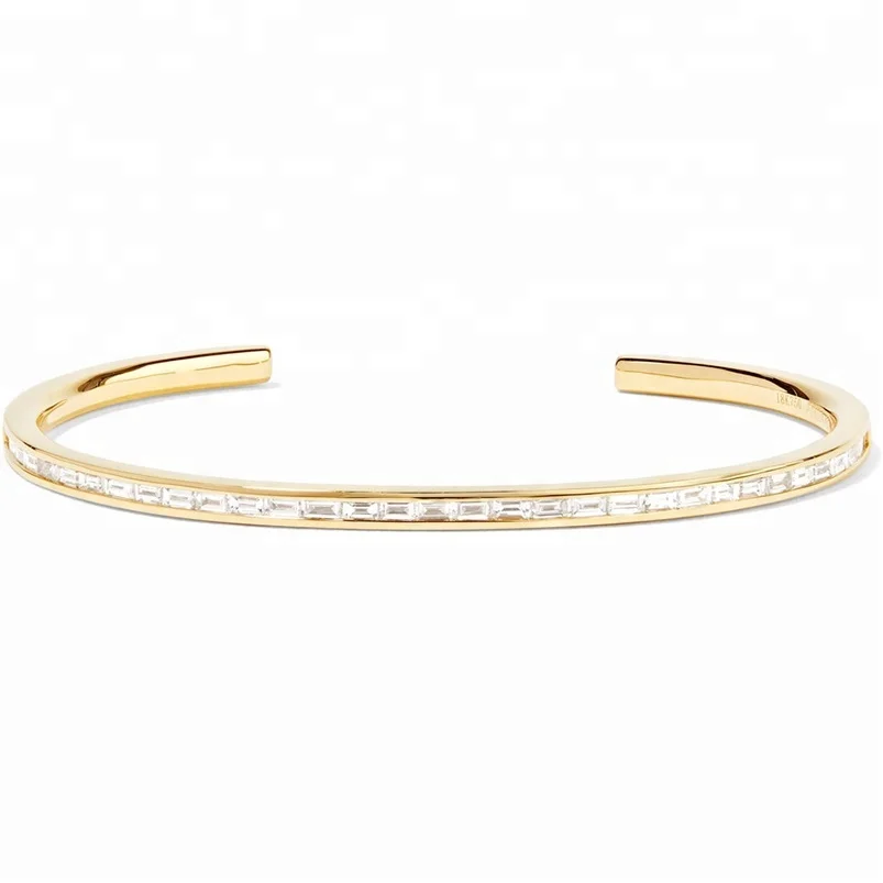 

Silver baguette diamond cuff bangle bracelet, 14k gold vermeil bangle models design