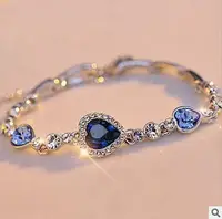 

2018 new design the heart of the ocean peach heart-shaped zircon blue crystal silver plating bracelet